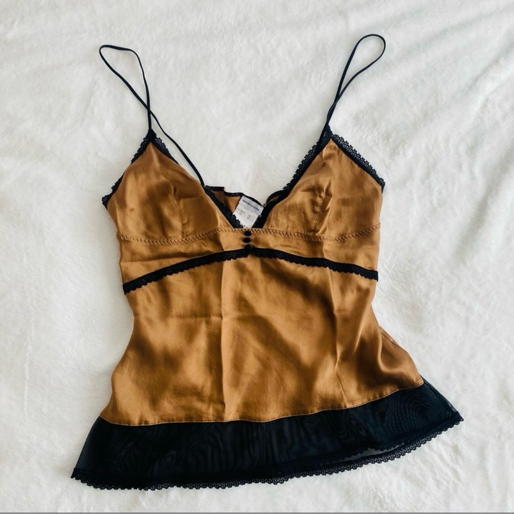 Intimissimi Silk Golden Brown Luxury Stretch Black Sheer Mesh Cami Tank Top L - Picture 2 of 6